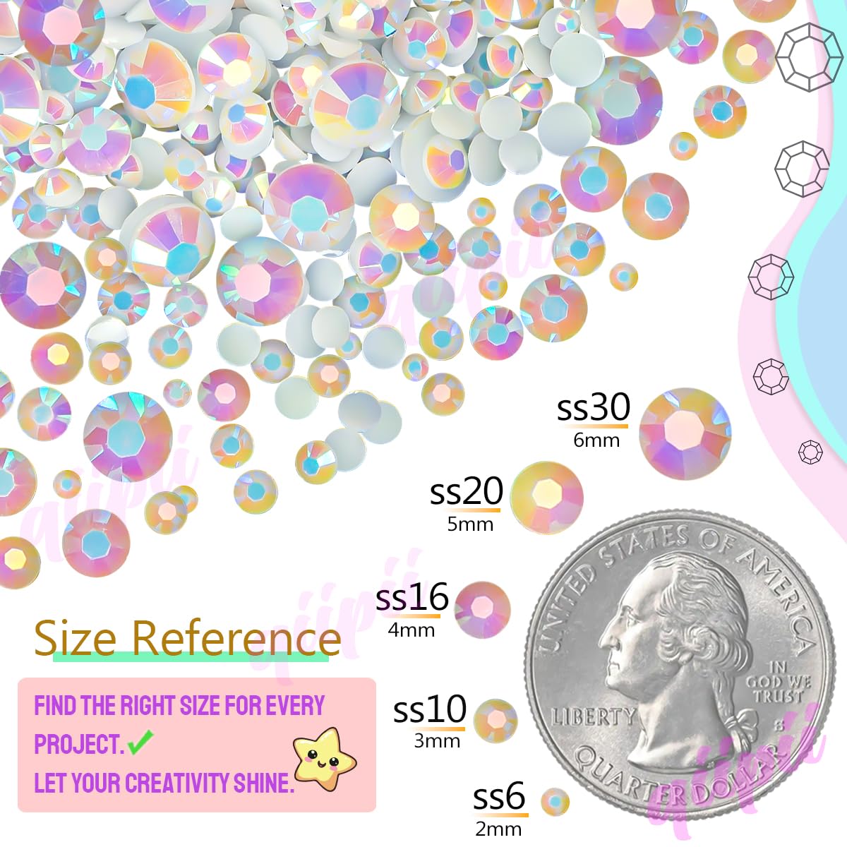 qiipii 5300PCS 3mm Silver Clear Resin Rhinestones for Crafting SS10 Flatback Crystal White Stones Bulk Non-Hotfix Diamonds Crystals Gems for Nails Face Eyes Makeup Tumblers Bottles DIY Crafts Clothes