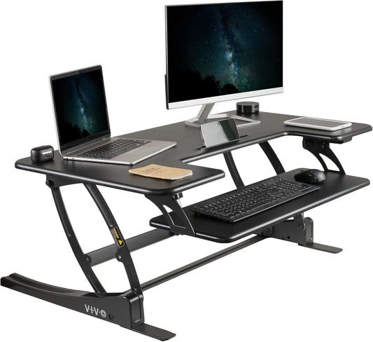 VIVO Electric Height Adjustable Stand Up Desk Converter - Dual Monitor Riser with USB Port, Black | 42 Inch
