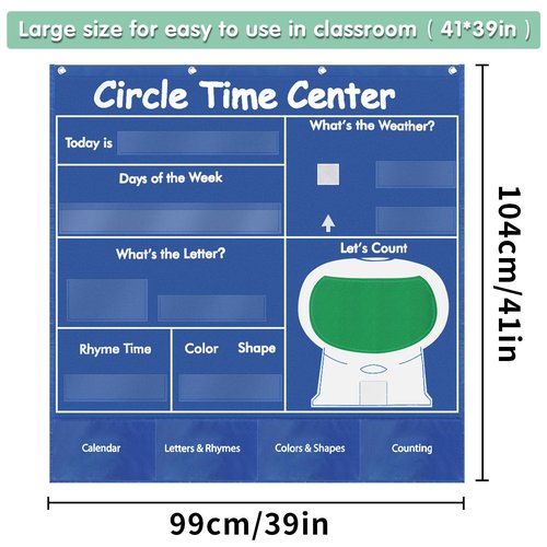 Boczif Circle Time Learning Center Pocket Chart for Classroom, Educational Teaching Materials Learning Calendar Weather Number Counting Letter Color Shape Wording Rhyme Pictures