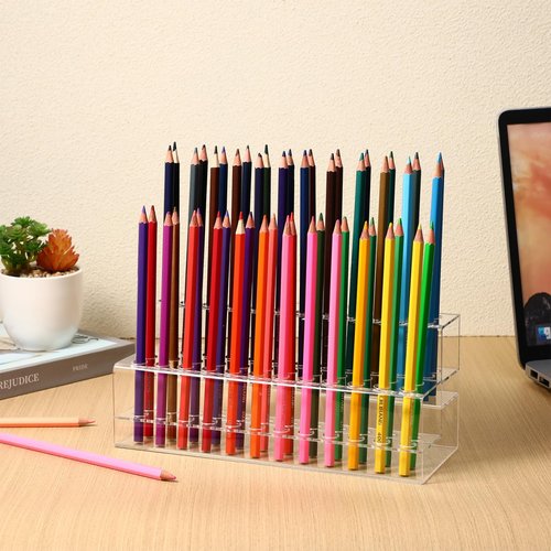 Cabilock Acrylic Pen Holder Stand, 48-Slot Clear beadable Pen Display Stand, Pencils Eyebrow Art Brushes Makeup Brush Organizer for Home Office Desk School