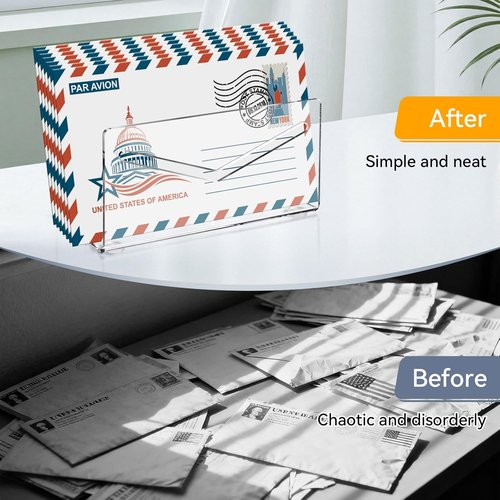 Skiennix Acrylic Mail Holder - Clear Vertical Letter Organizer for Desk | Lightweight Envelope Sorter