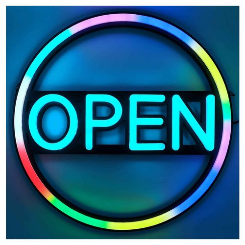 Open Signs for Business,LED Neon Open Sign,16 inch Dynamic Multicolored Lighted Sign for Restaurants Offices Retail Shops Window Storefronts,12V/3A Power Supply,with ON/OFF Switch (Multicolor)