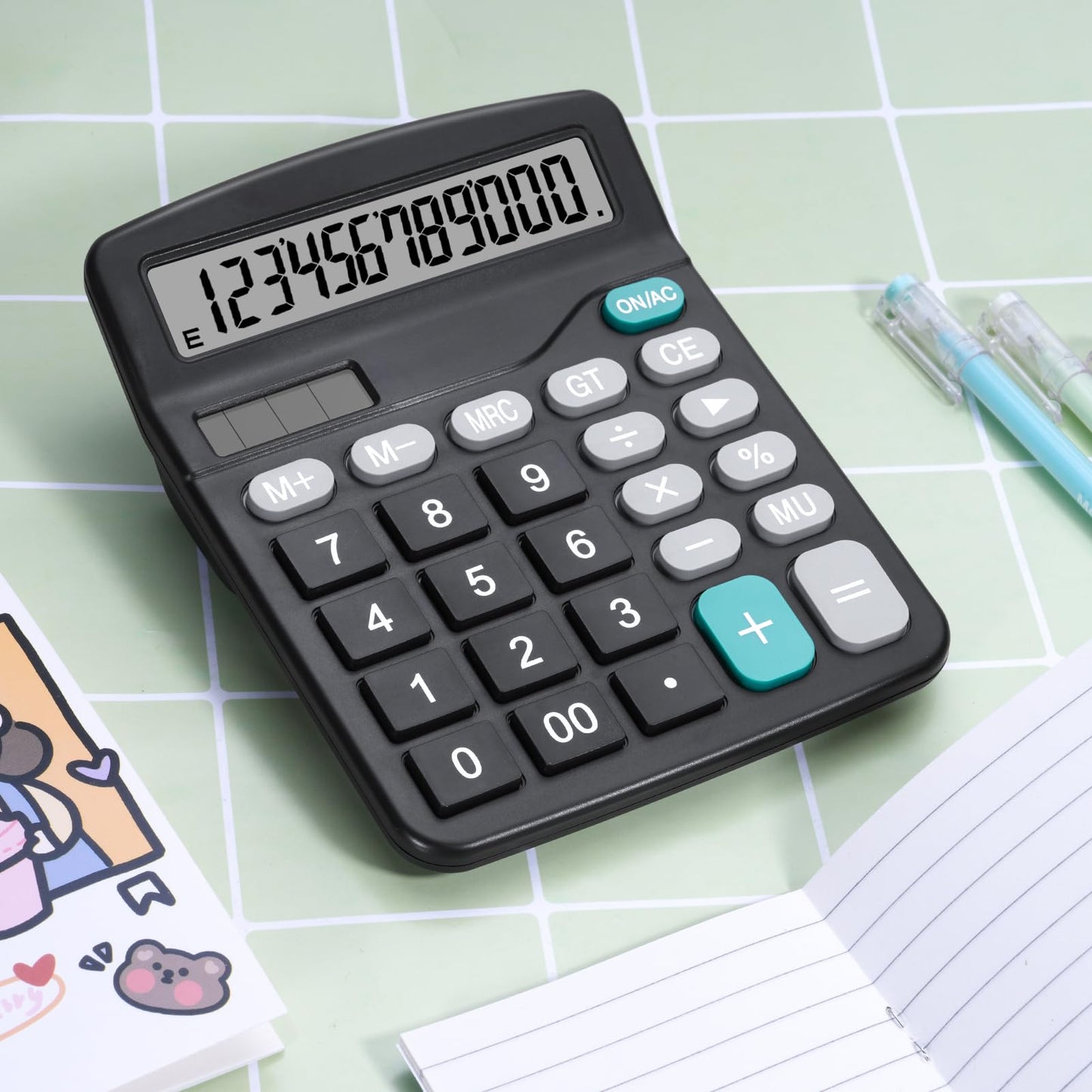 DANRONG Desktop Calculator with Big Buttons, Dual Power Source, Solar and Battery, Large Display Screen - Perfect for Office, Teachers, and Students (Black)