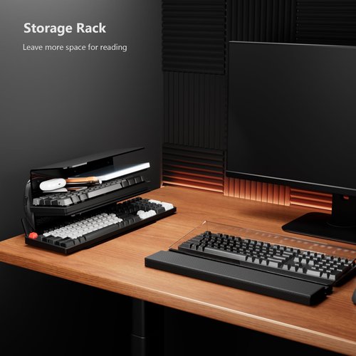 Yikola Acrylic Keyboard Mouse Storage Rack, 3-Tier Keyboard Display Stand,Acrylic Frame Holder Stand, Gaming Keyboard Plate Holder Keyboard Mouse Desktop Organizer-Black