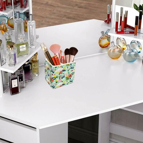 HOMSUN Pen Holder For Desk,Ceramic 2 Compartments Pen Holder Gold Garden Floral Flowers Pencil Holder Women Pen Organizer Desk Organizer Pen Storage Desktop Accessory Office School Home Pen Cup Mint