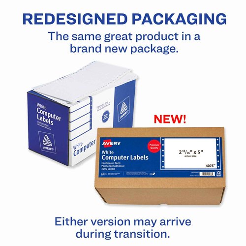 Avery 4076 Dot Matrix Printer Shipping Labels, 1 Across, 2 15/16 x 5, White (Box of 3000)