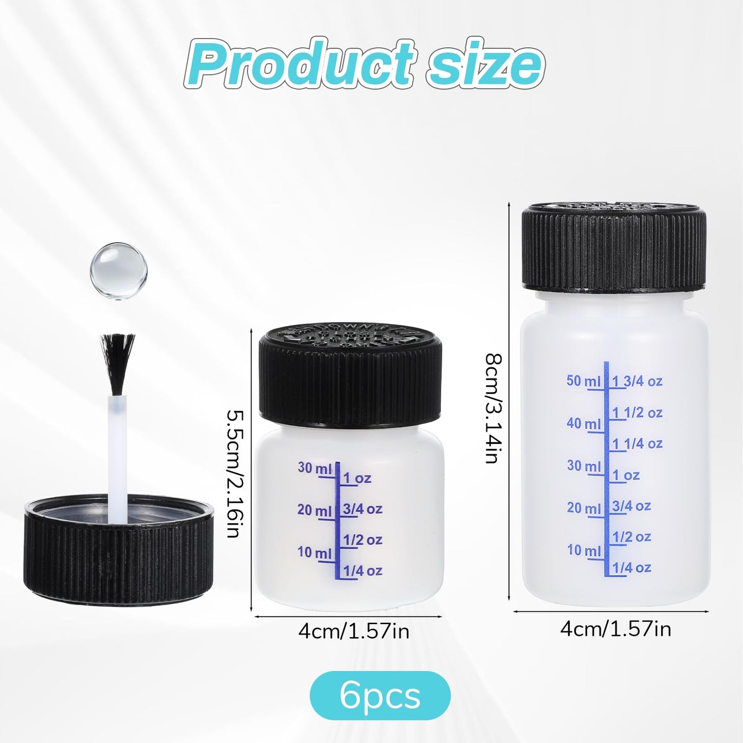 6 Pcs Paint Touch Up Bottles with Safety Lids, 1 Oz & 2 Oz Leftover Paint Storage Can with Mixing Ball, Brush Vehicle Paints Chip Repair Applicator for Fixing Car Scratches, Damage