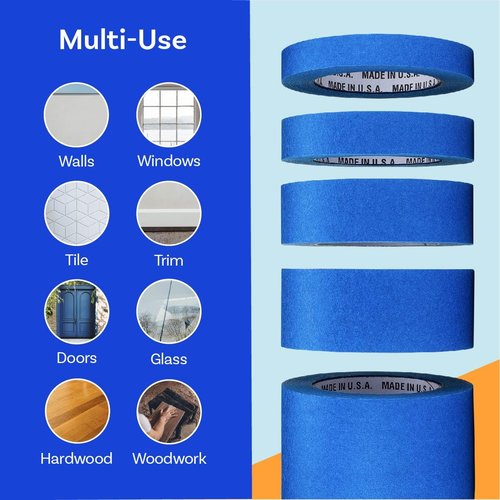 Blue Painters Tape 1.5 inch x 60 Yards - Case of 32 Rolls, Made in America, Clean Removal, UV-Resistant Blue Painters Masking Tape in Bulk (1.5" x 180')