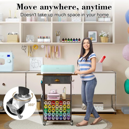 Lyuwanxian Craft Organizers and Storage Cart: Craft Room Cart for Organizing Cutting Accessories and Machine, Vinyl Roll Storage and Organization Holder, Heat Press Stand Table with Wheels