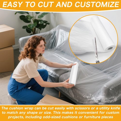 157.5" x 22 Yards Cushion Wrap Silk Film Waterproof, Cushion Wrap Silk Film Upholstery Cushion Wrap Easily Install Foam into Cushion Cover for Cushions, Packaging Wrap for Furniture Home Office Cover