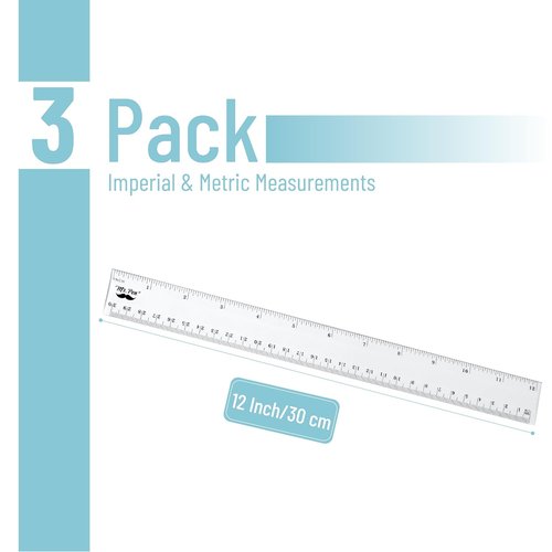 Mr. Pen Plastic Rulers - 12 Inch, 3 Pack | Easy-to-Read, Scratch-Resistant Design for School & Office