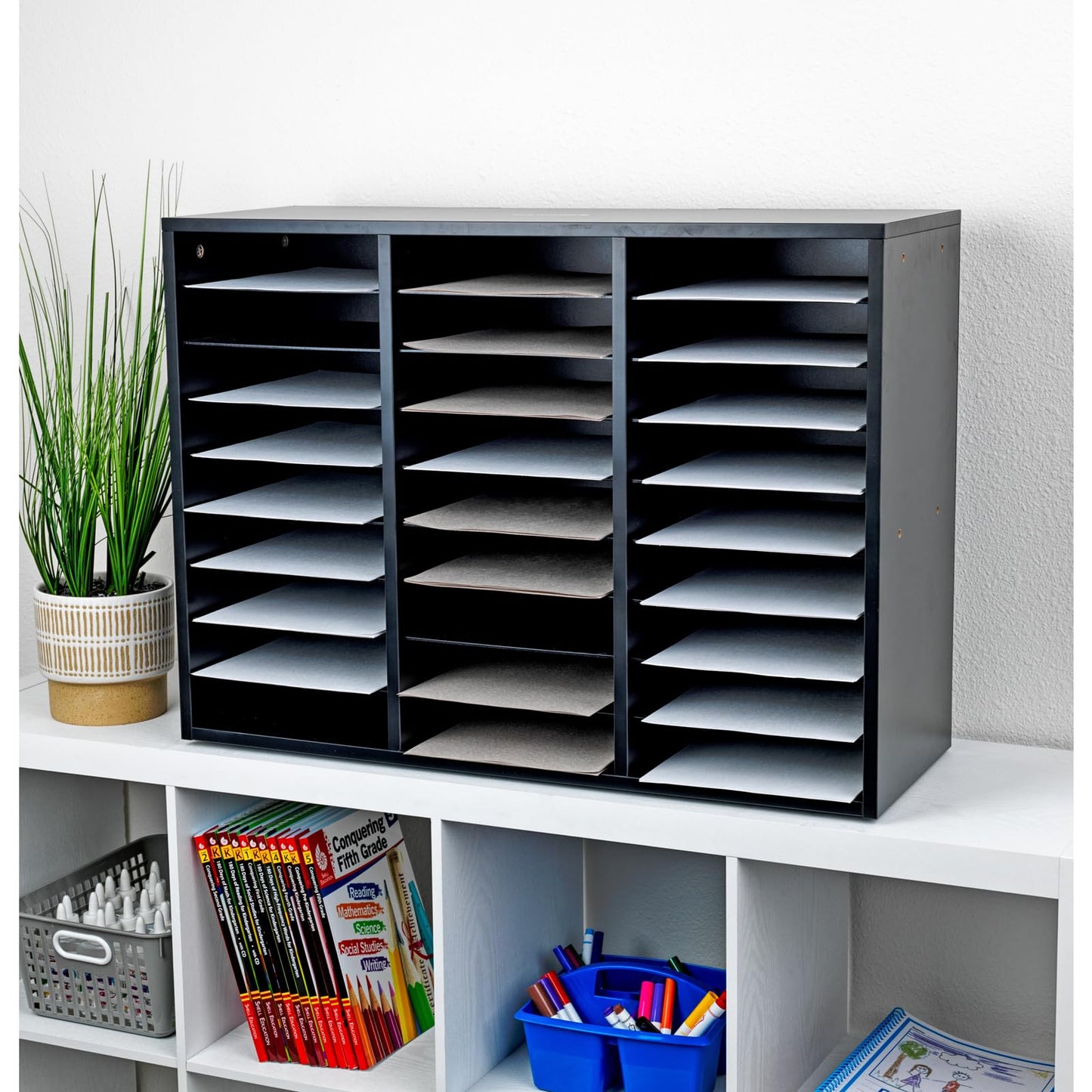Really Good Stuff Mail Center – 1 Black Classroom or Home Literature Organizer with 27 Slots – Keep Your Classroom, Office, or Distance Learning Space Organized, Durable, Easy Assembly