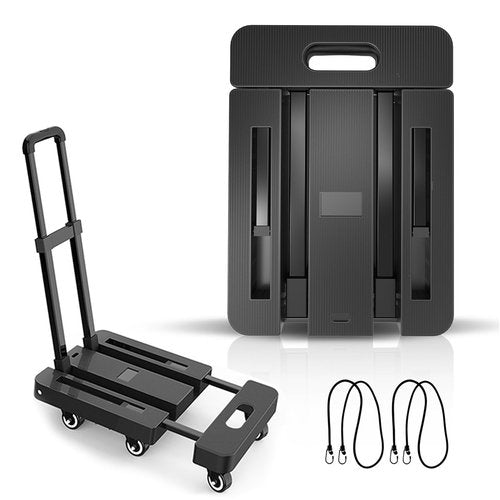 Folding Hand Truck, 500LB Heavy Duty Collapsible Dolly Cart,Folding Luggage Cart, Lightweight Hand Truck Dolly with 6 Wheels & 2 Elastic Ropes, Ideal for Luggage, Travel, Moving, Shopping, Office