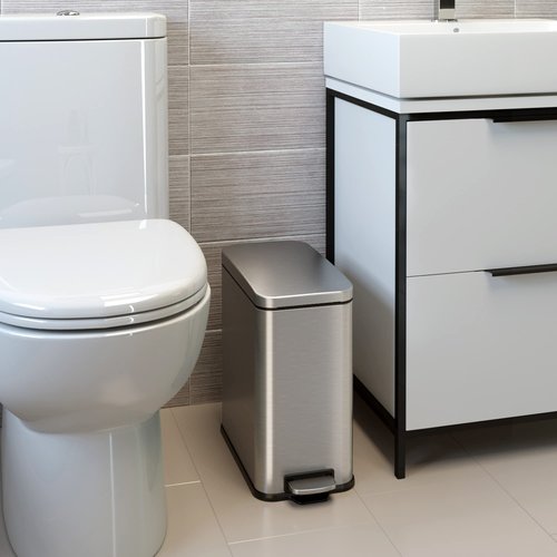 iTouchless 3 Gallon SoftStep Bathroom Trash Can with Lid and Deodorizer, Removable Inner Bucket, Stainless Steel Small Wastebasket Slim Garbage Bin for Home Office Bedroom Living Room