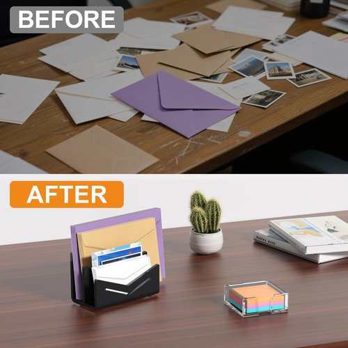 Beego Envelope and Mail Organizer Countertop - 2 Compartments Black Acrylic Desk Organizer Letter Holder Desktop File Sorter Bill Document Folder Rack for Office, Home, School Desk Organization