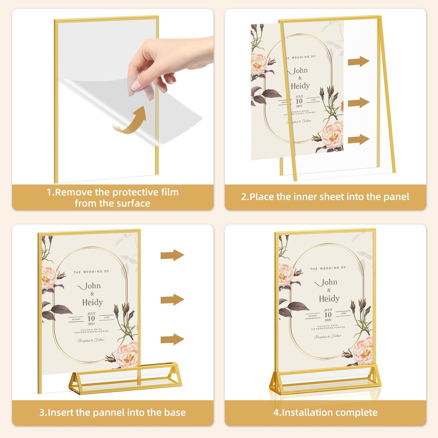 PPH-Sisy Acrylic Sign Holder 8.5X11 Double-Sided Gold Picture Frames Clear Sign Holder for Flyer Holder Menu Holder Wedding Table Number Holder Photo Frame -6 Pack