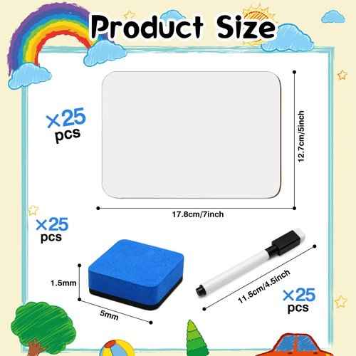 25 Pcs Small White Board 5 x 7 Inch Mini Dry Erase Board Small White Boards with Markers Erasers Double Sided Dry Erase Whiteboards for Students Classroom Meeting Voting Games Party(25)