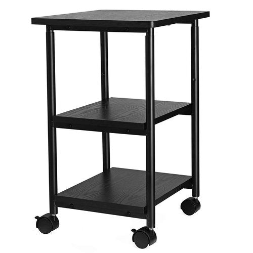 VASAGLE Heavy-Duty Printer Stand with Locking Wheels, 3-Tier Industrial Mobile Cart with Storage Shelf, Printer Table for Home, Office, 26.2-30.1" Adjustable Height, Ebony Black UOPS03B