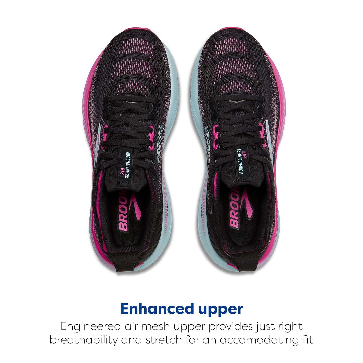 Brooks Women’s Adrenaline GTS 25 Supportive Running & Walking Shoe - Black/Cyber Pink/Iced Aqua - 8 Medium