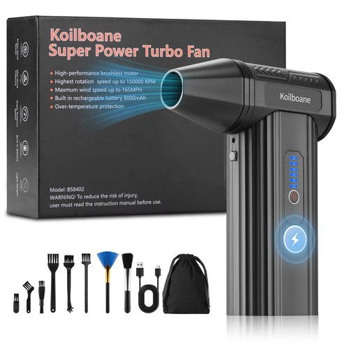 Koilboane Compressed-Air-Duster Brushless Electric Air Blower, Mini Powerful Cordless Rechargeable 8000mAh Battery Jet Dry Portable Jet Turbo Fan Dust Snow Blower for Cleaning Car/Keyboard/PC/Home