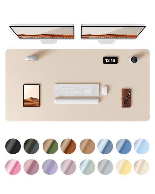 YSAGi Leather Desk Protector, Office Mat, Large Mouse Mat, Non-Slip PU Leather Blotter, Laptop Pad, Waterproof Writing Pad for Office and Home (Eggshell, 47.2" x 23.6")