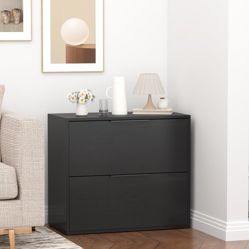FATIGOS Lateral File Cabinet, Wood Black File Cabinet with Hanging Bars for Letters, Horizontal File Cabinets for Home Office