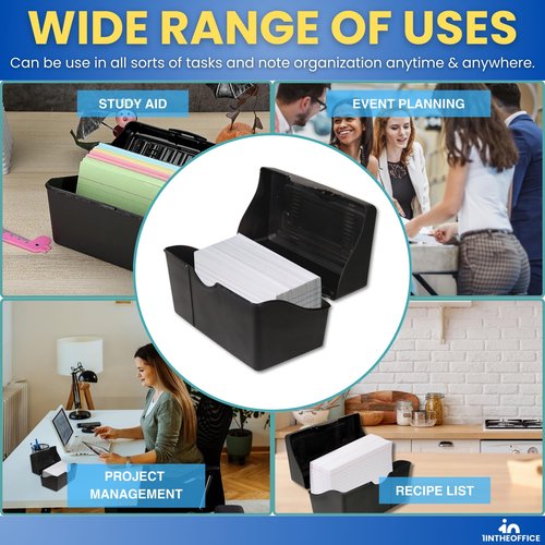 1InTheOffice Index Card Box 5x8 Index Card Holder, 400 Card Capacity Black (2 Pack)