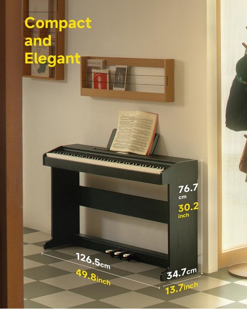 Donner DDP-95 Digital Piano with 88 Key Weighted Keyboard, Beginner Full Size Electric Piano Keyboard Boast Wireless Connection, 4.3" LCD, Record, 610 Tones, 600 Rhythms, 3 Piano Teaching Modes, Black