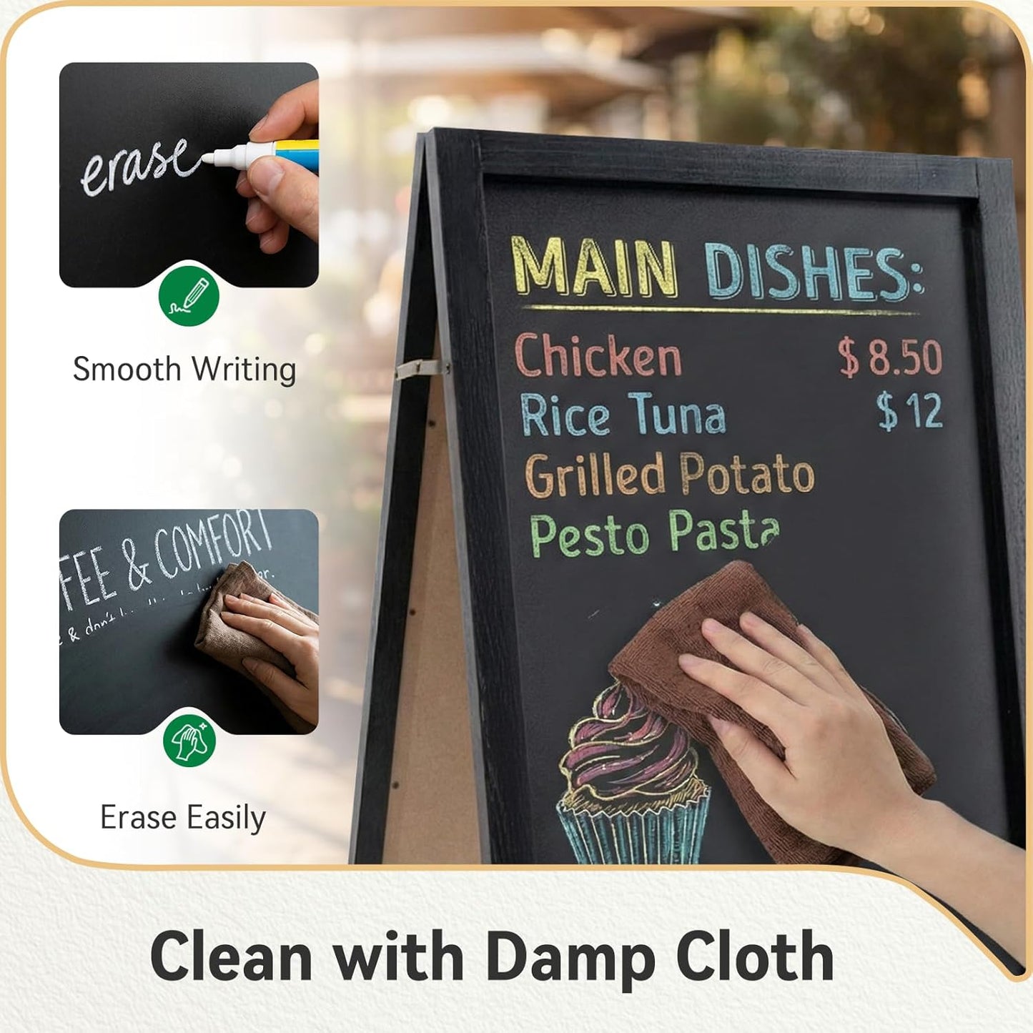 TEAKMAMA A-Frame Chalkboard Sign - Extra Large Double-Sided 40"x20" Menu Board for Restaurants & Weddings - Black