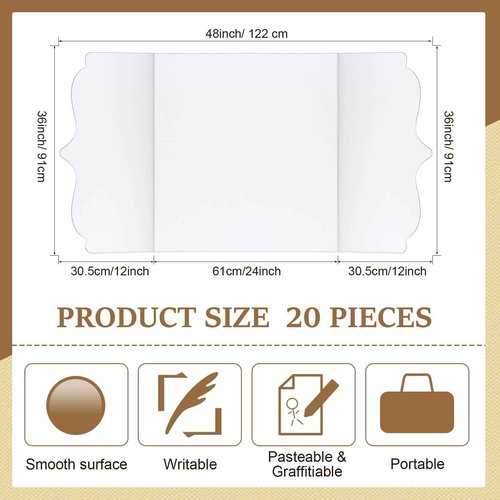 Geyee 20 Pcs Trifold Poster Board Bulk 36 x 48 Inch Foldable Presentation Display Science Project Board for Back to School Bulletin Business Projects Exhibition Supplies