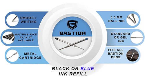 BASTION Carbon Fiber & Stainless Steel Pen Plus 1 Gel Black Ink Refill | Luxury Bolt Metal Fine Point (0.5mm) For Women & Men Ballpoint Pen Combo Gift Set