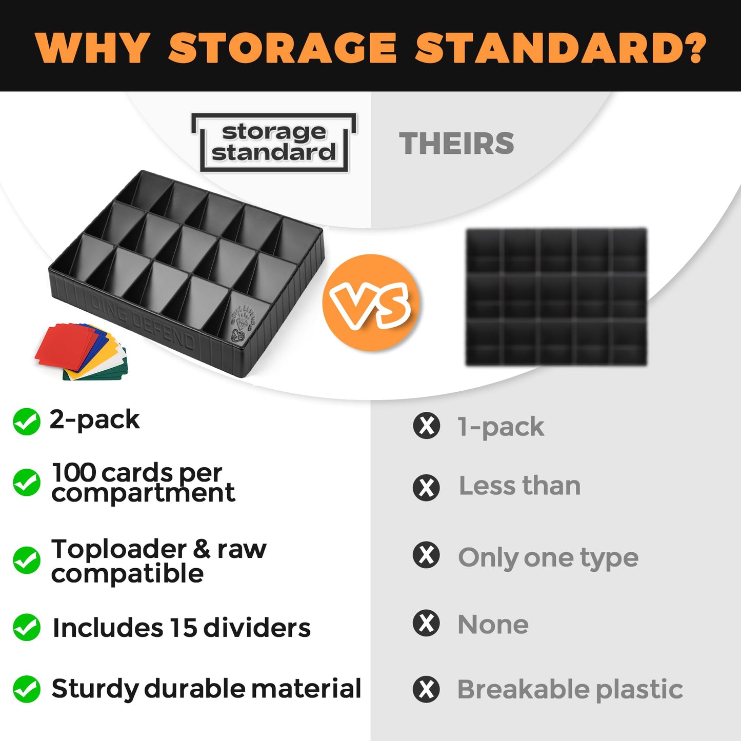 Storage Standard 2 Pack Card Sorting Tray - Stackable Trading Cards Organizer, 15-Compartment Playing Organizing Tool - Sorter for Raw, Sleeved and Toploaders, Includes Label Dividers