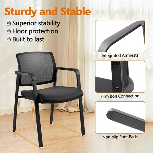 CLATINA Home Office Desk Chair No Wheels,Ergonomic Mesh Mid Back Stacking Arm Chair for Remote Learning,Small Office,Guest Chair,College Apartment (Black, 4 Pack)