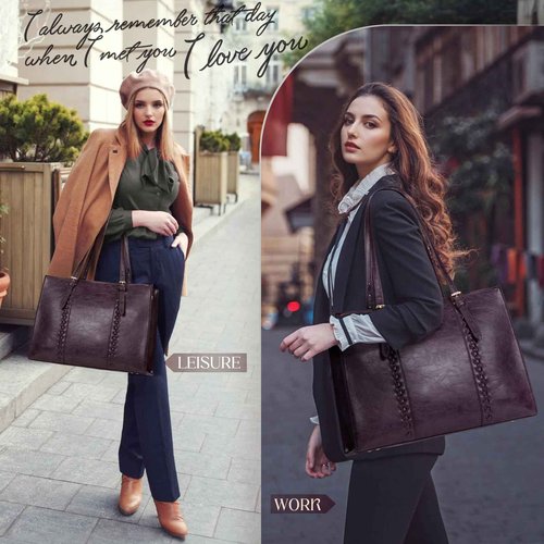 RAINSMORE Laptop Bag for Women, 15.6 inch Laptop Tote Bag PU Waterproof Computer Work Bags for Women Professional Business Office Briefcase Lightweight Shoulder Handbags, Purple