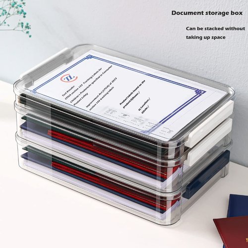 Comforhous 2 Pack Document Storage Clear Plastic Storage Boxes with Lids Stackable Storage Bins Paper Storage Box Containers for Organizing A4 File Paper Document Photo Scrapbook Craft Storage Red