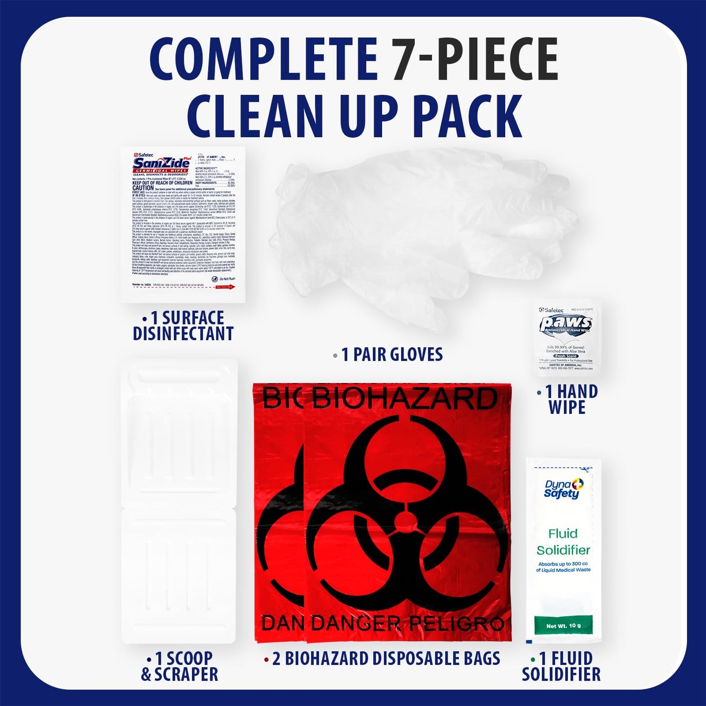 MFASCO Bloodborne Pathogens Spill Kit - Cleaning Bag, Disposable Vomit Clean Up Kit for Restaurants, Safety for Bodily Fluids, Blood, Latex Free, First Aid, Non-Chlorinated Fluid Urine Solidifier