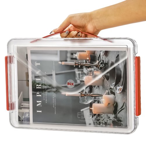 Mezchi Set of 3 Portable Paper Storage Box Organizer, 9" X 14" Clear Plastic File Storage Box with Lids, Stackable Document Box Project Case for Organizing A4 File Paper, School Supply, Craft