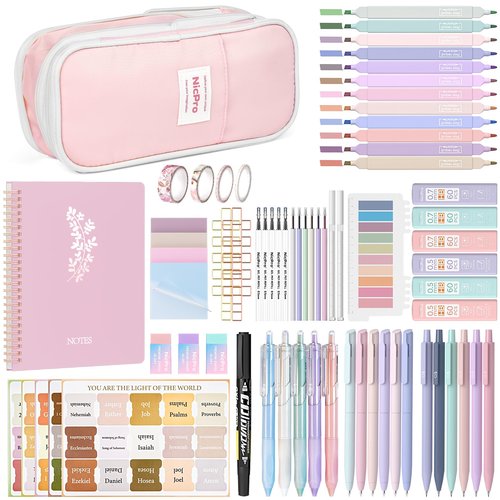 Nicpro Bible Journaling Kit, 76PCS Bible Study Supplies with Tabs, Notebook, No Bleed Highlighter and Pens, Bible Study Group Essentials Accessories Set for Students Women Christian Gifts