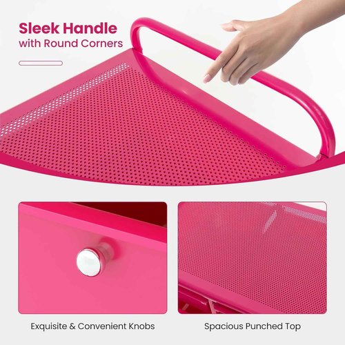 HOMGX 15-Drawer Storage Rolling Cart, Multipurpose Utility Storage Cart w/ 4 Lockable Wheels & Removable Drawers, Plastic Drawer Organizer for Office, Supermarket, Home, School (Hot Pink)