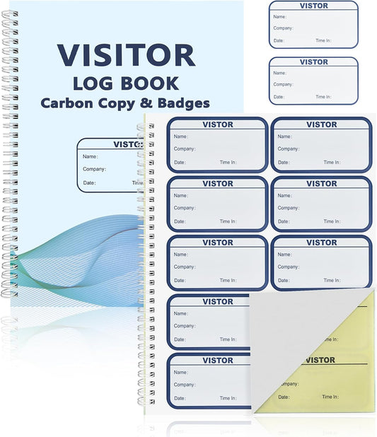 1 Pack of 150 Visitor Badges Registry Log with Carbon Copy Visitor Stickers Letter Size Visitor Log Book Extras Protecting Privacy Pages Spiral-Bound Self Visitor Badges Guest Register Book (1)