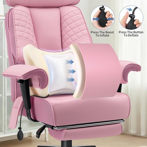 HOFFREE Big & Tall Office Chair - 500lbs Capacity Executive Desk Chair with Adjustable Lumbar Support | Pink PU Leather