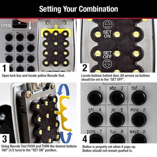 Master Lock Black Outdoor Key Lock Box with Push Buttons to Hide a Key, Easily Set, Share, and Change Combination for Tenants, Guests, Clients, Move Between Listings, 5422E