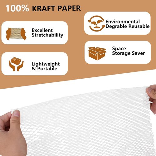 Honeycomb Packing Paper - 12" x 100' Eco-Friendly Cushioning Wrap for Moving & Shipping | Recyclable White