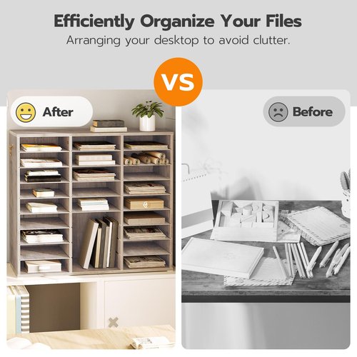 HOOBRO Literature Organizer, 27 Compartments Wooden Mail Organizer, Countertop Literature Sorter with Adjustable Shelves for Home, Office, School, Student Mailbox for Classroom, Greige BG27WF01