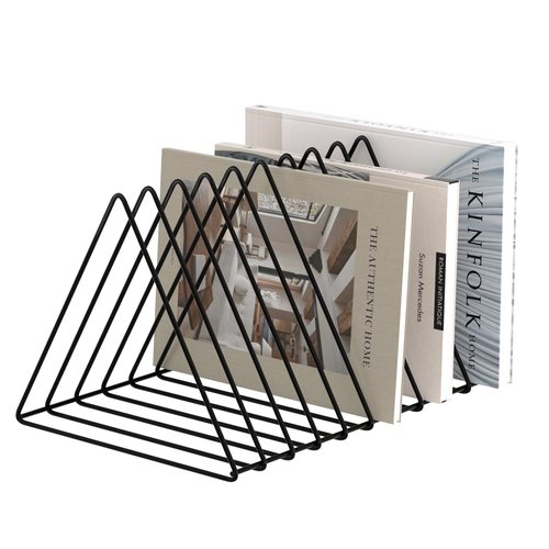 Urban Deco Triangle Desk Organizer - Metal Wire Magazine Holder, 10 Sections, Decorative File Folder Organizer, Vinyl Record Storage, Office File Holder - Black