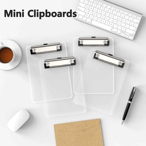 Juvealoe Mini Clipboard 50 Pack, 5 x 7 Plastic Small Clear Clip Boards with Low Profile Clip, Memo Size for Classroom, Teacher, Students, School & Office Supplies