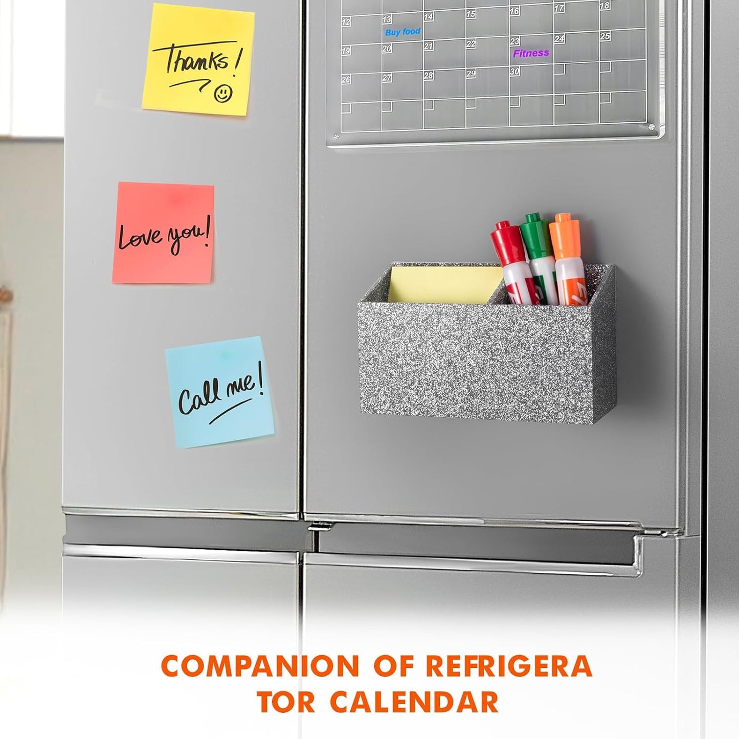 BEYGORM Magnetic Dry Erase Marker Holder - Non-Slip Acrylic Pen Organizer for Whiteboard & Fridge | Silver