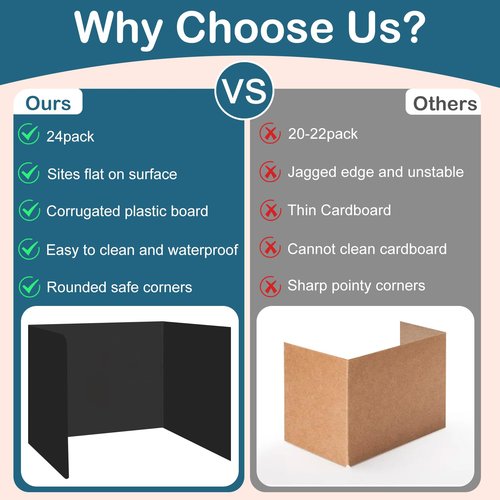 24 Pack Plastic Desk Dividers Black Privacy Folders for Students Study Carrel Divider Classroom Shield Folder Boards for Student Desks Classroom Teacher Supplies Test Divider