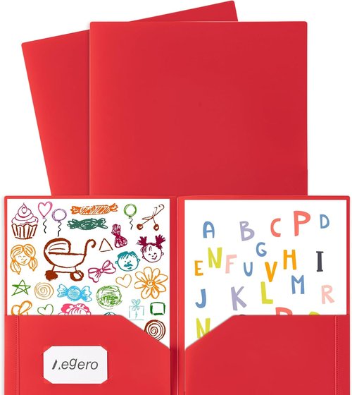 Aegero Plastic File Folders - Durable 2-Pocket Design with Business Card Slot | 7-Pack, Pink, Letter Size