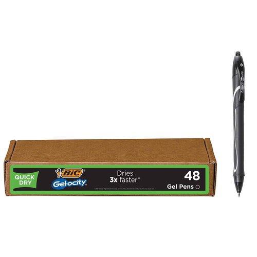 BIC Gelocity Quick Dry Black Gel Pens, Medium Point (0.7mm), 48-Count Pack, Retractable Gel Pens With Comfortable Full Grip